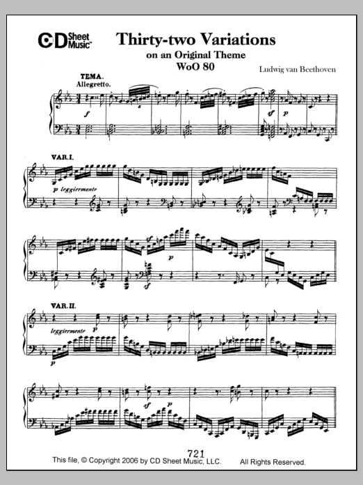 Ludwig van Beethoven Variations (32) On An Original Theme, Woo 80 sheet music, chords, lyrics - Printable PDF for Piano Solo