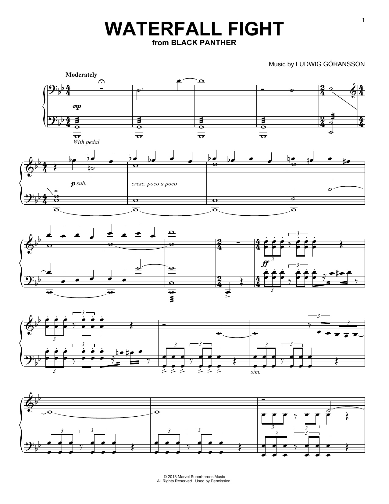 Learn to play Ludwig Goransson Waterfall Fight sheet music for Piano in minutes. Ludwig Goransson Waterfall Fight sheet music notes and chords