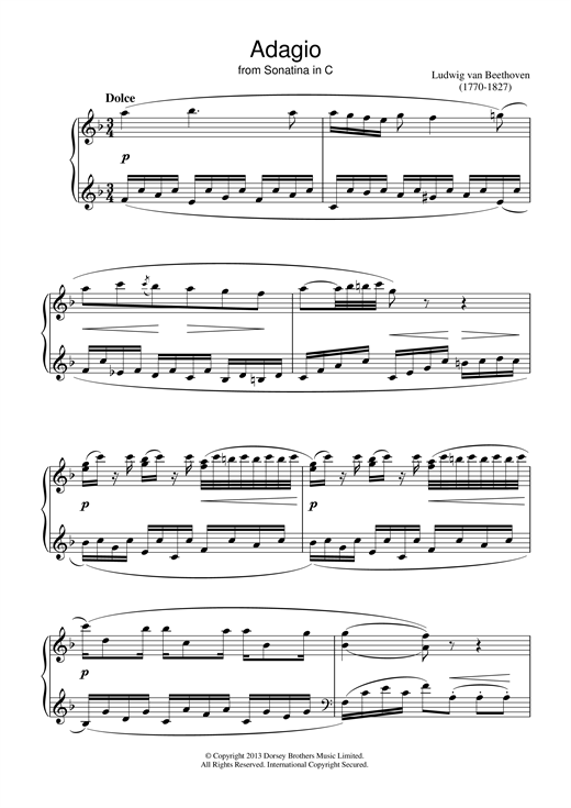 Learn to play Ludwig van Beethoven Adagio Sonatina In C sheet music for Piano in minutes. Ludwig van Beethoven Adagio Sonatina In C sheet music notes and chords