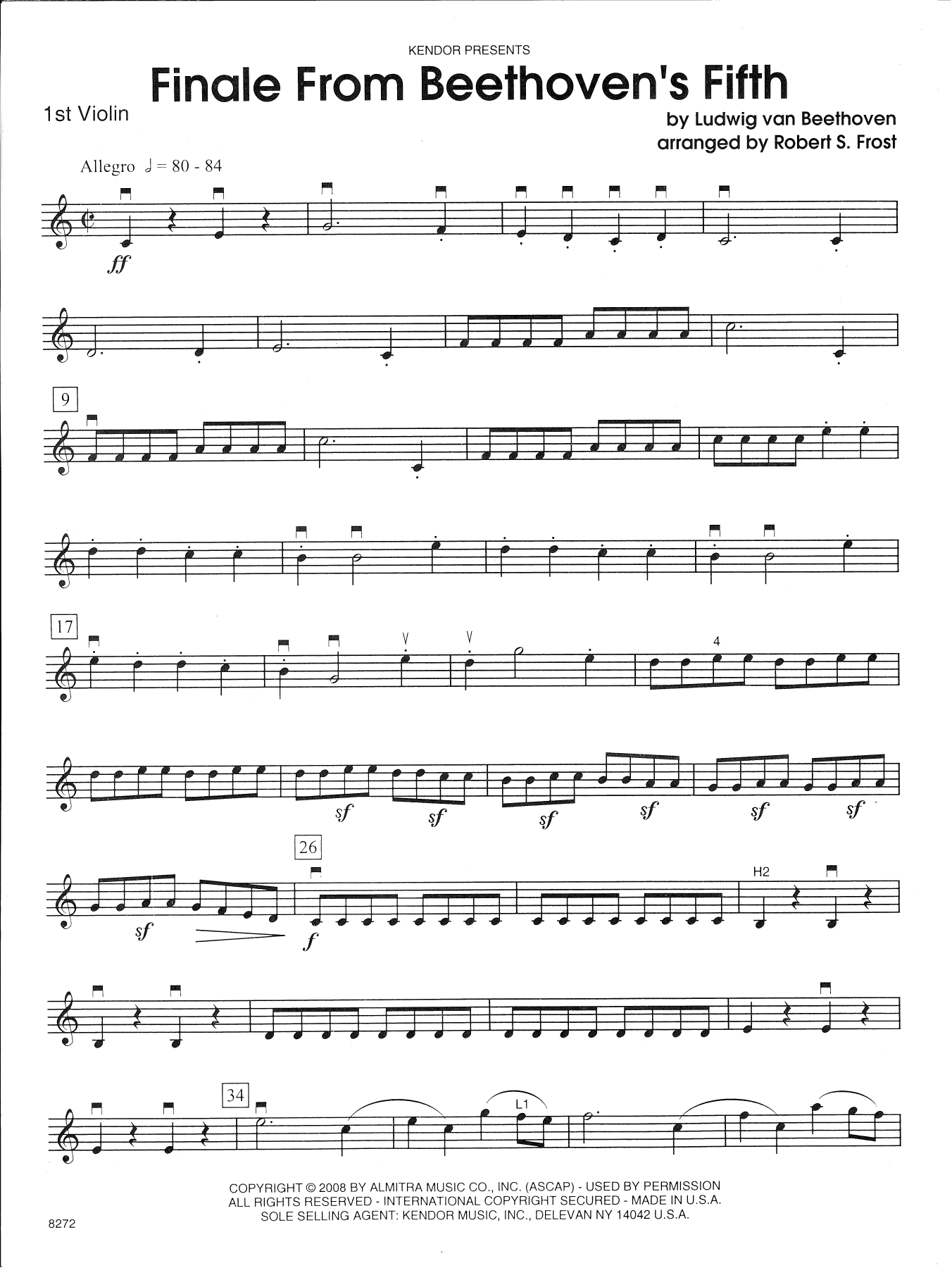 Ludwig van Beethoven Finale From Beethoven's Fifth - 1st Violin sheet music preview music notes and score for Orchestra including 4 page(s)