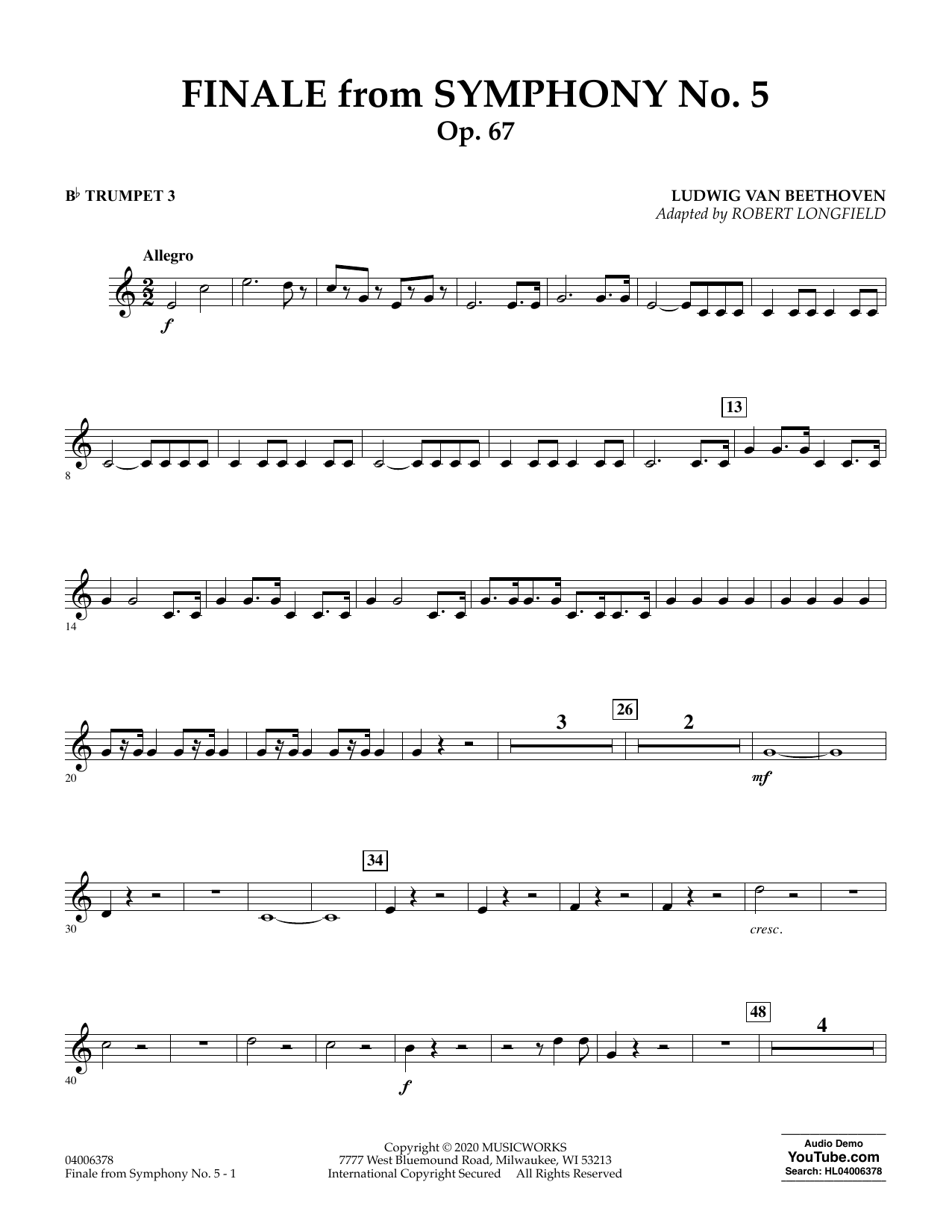 Ludwig van Beethoven Finale from Symphony No. 5 (arr. Robert Longfield) - Bb Trumpet 3 sheet music preview music notes and score for Concert Band including 3 page(s)