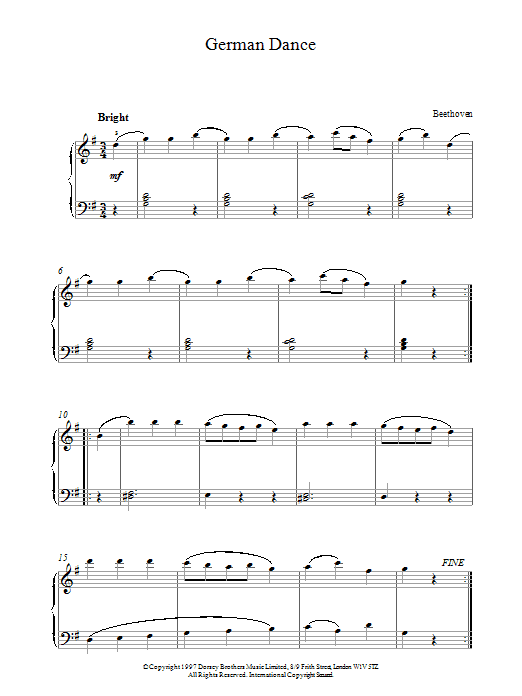 Learn to play Ludwig van Beethoven German Dance sheet music for Piano in minutes. Ludwig van Beethoven German Dance sheet music preview music notes and score for Piano including 2 page(s)
