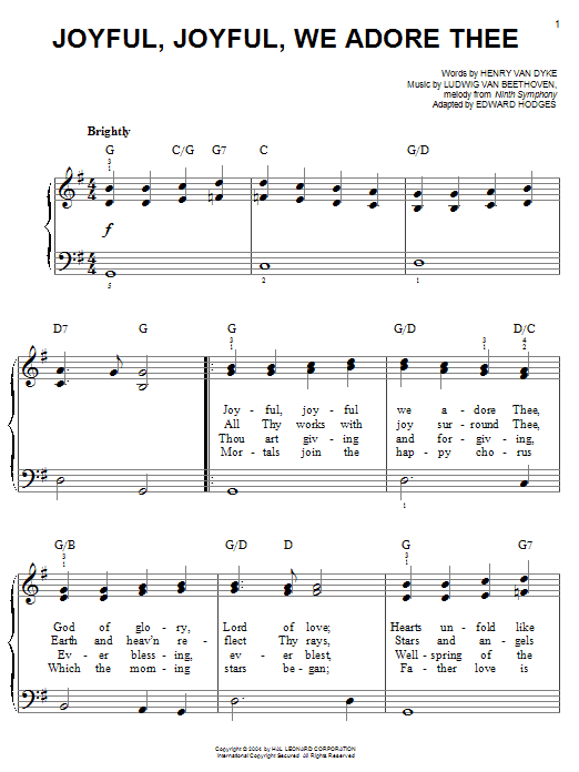 Learn to play Ludwig van Beethoven Joyful, Joyful, We Adore Thee sheet music for Easy Piano in minutes. Ludwig van Beethoven Joyful, Joyful, We Adore Thee sheet music notes and chords