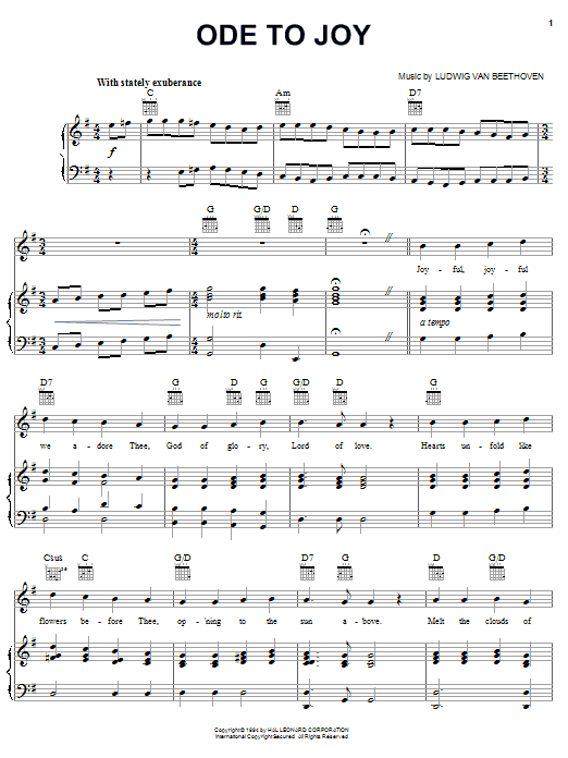 Learn to play Ludwig van Beethoven Ode To Joy sheet music for Piano, Vocal & Guitar (Right-Hand Melody) in minutes. Ludwig van Beethoven Ode To Joy sheet music notes and chords