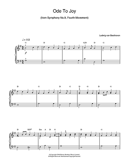 Ludwig van Beethoven Ode To Joy from Symphony No. 9, Fourth Movement sheet music preview music notes and score for Beginner Piano including 2 page(s)