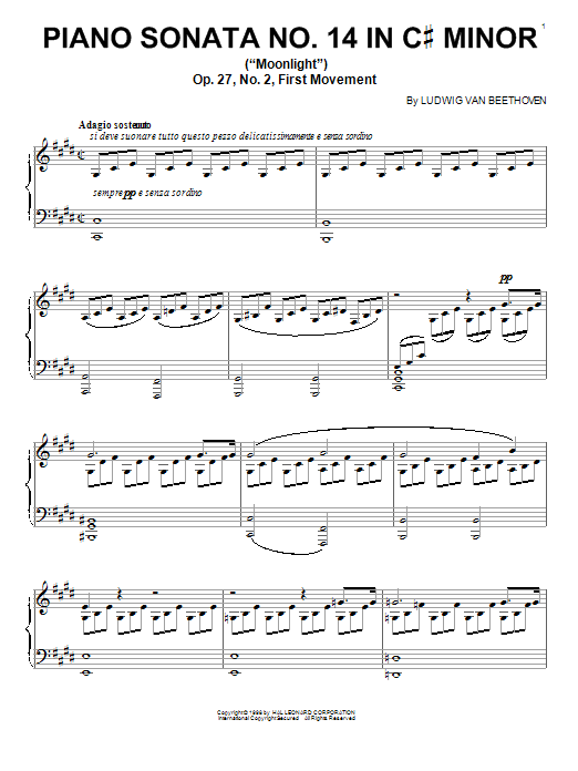 Learn to play Ludwig van Beethoven Piano Sonata In C# Minor, Op. 27, No. 2, First Movement (Moonlight) sheet music for Piano in minutes. Ludwig van Beethoven Piano Sonata In C# Minor, Op. 27, No. 2, First Movement (Moonlight) sheet music preview music notes and score for Piano including 5 page(s)