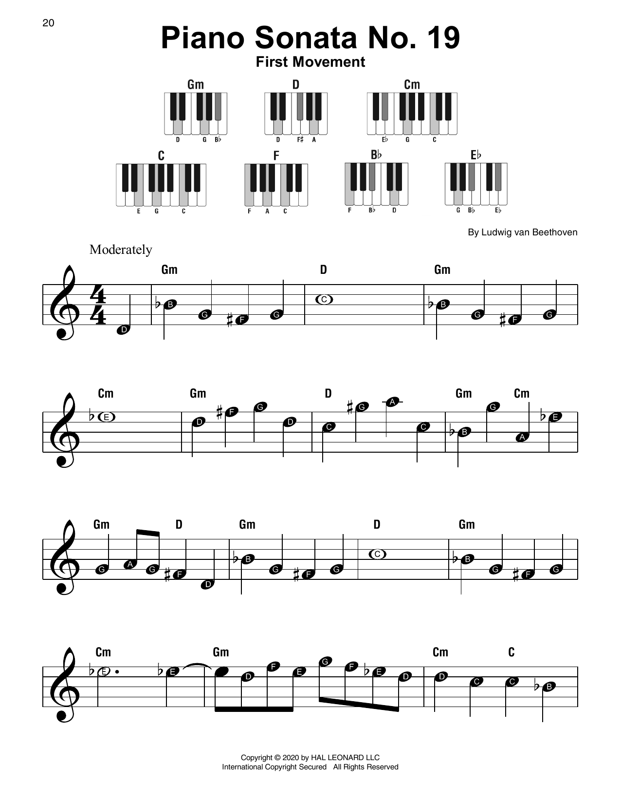 Learn to play Ludwig van Beethoven Piano Sonata No. 19, First Movement sheet music for Super Easy Piano in minutes. Ludwig van Beethoven Piano Sonata No. 19, First Movement sheet music preview music notes and score for Super Easy Piano including 2 page(s)