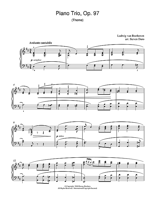 Learn to play Ludwig van Beethoven Piano Trio Opus 97 sheet music for Piano in minutes. Ludwig van Beethoven Piano Trio Opus 97 sheet music notes and chords