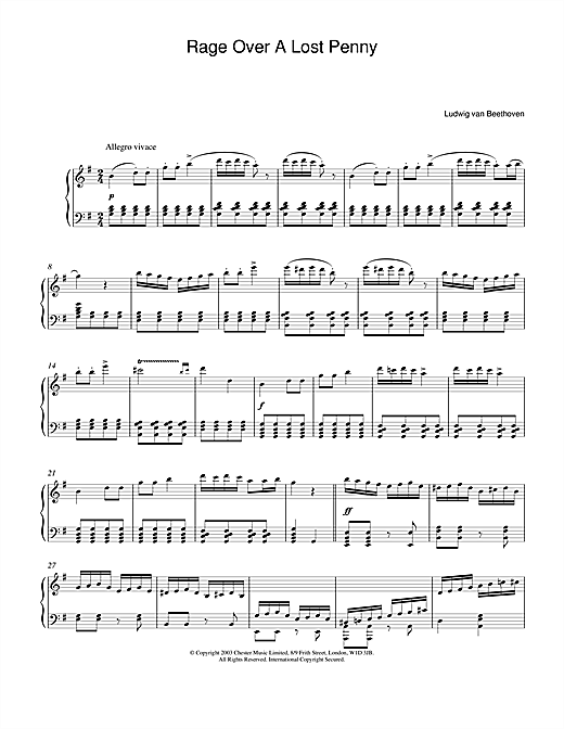 Learn to play Ludwig van Beethoven Rondo A Capriccio (Rage Over A Lost Penny), Theme from Op.129 sheet music for Piano in minutes. Ludwig van Beethoven Rondo A Capriccio (Rage Over A Lost Penny), Theme from Op.129 sheet music notes and chords
