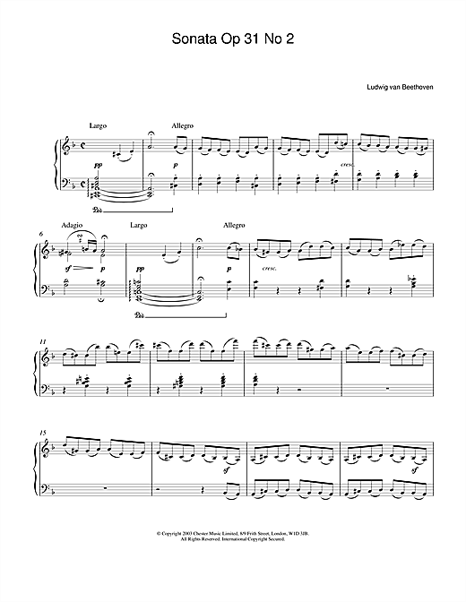 Learn to play Ludwig van Beethoven Sonata Op.31 No.2 sheet music for Piano in minutes. Ludwig van Beethoven Sonata Op.31 No.2 sheet music notes and chords
