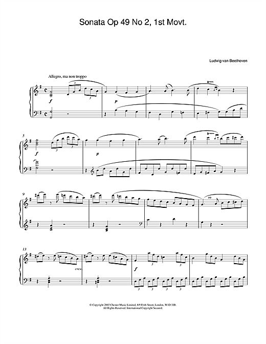 Learn to play Ludwig van Beethoven Sonata Op. 49 No. 2, 1st Movement sheet music for Piano in minutes. Ludwig van Beethoven Sonata Op. 49 No. 2, 1st Movement sheet music notes and chords