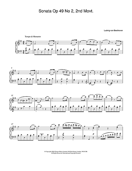 Learn to play Ludwig van Beethoven Sonata Op. 49 No. 2, 2nd Movement sheet music for Piano in minutes. Ludwig van Beethoven Sonata Op. 49 No. 2, 2nd Movement sheet music notes and chords