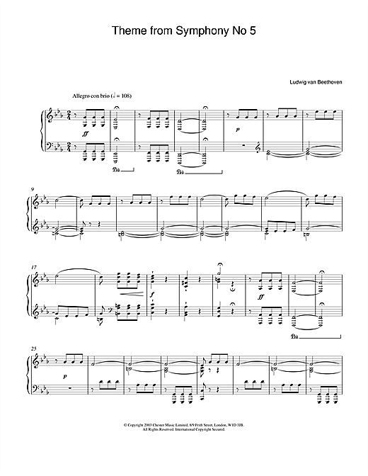 Learn to play Ludwig van Beethoven Theme from Symphony No. 5, Op. 67 (1st Movement) sheet music for Piano in minutes. Ludwig van Beethoven Theme from Symphony No. 5, Op. 67 (1st Movement) sheet music notes and chords