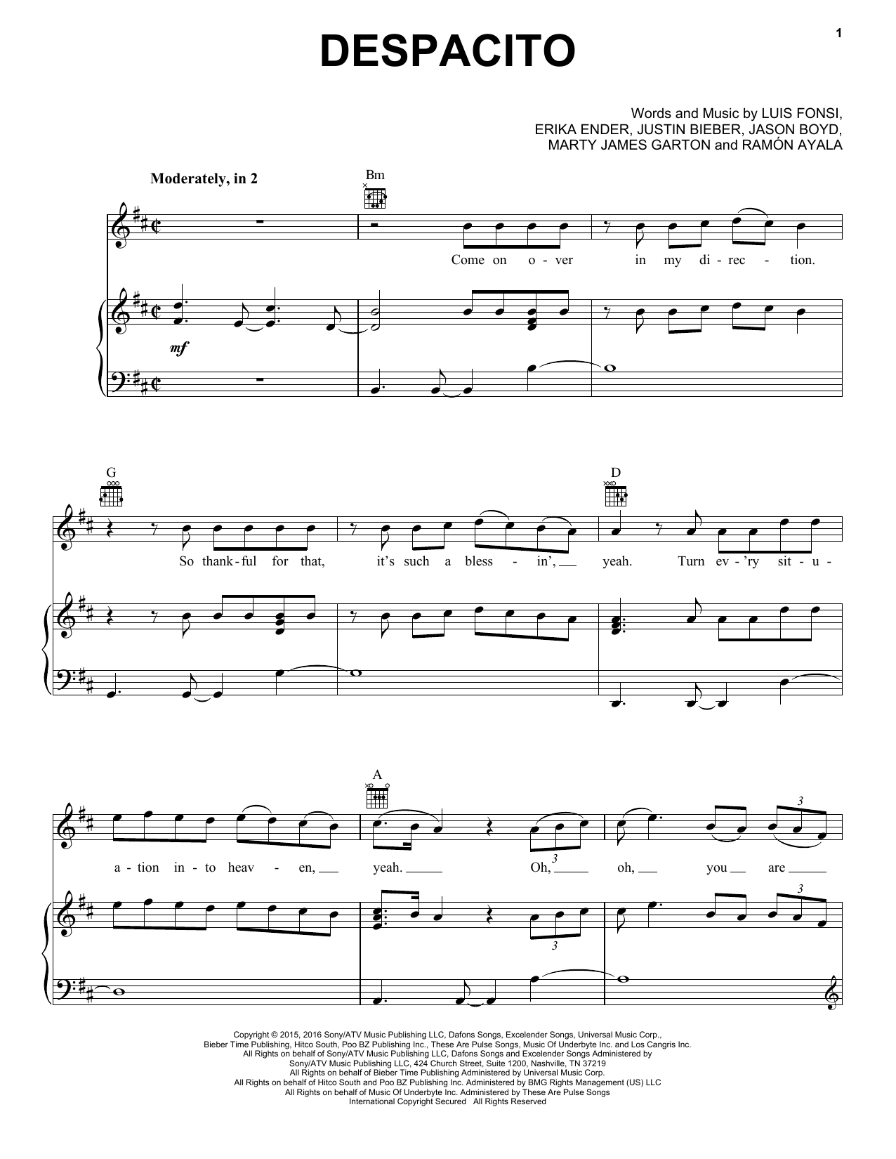 Luis Fonsi Daddy Yankee Feat Justin Bieber Despacito Sheet Music Download Pdf Score 183952