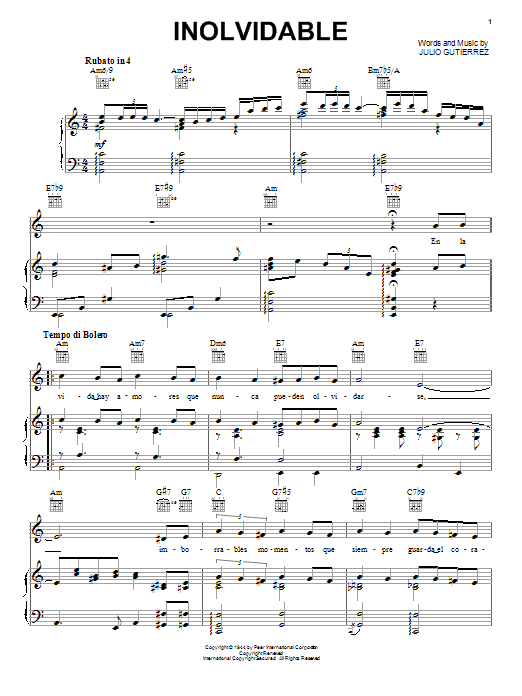 Learn to play Luis Miguel Inolvidable sheet music for Piano, Vocal & Guitar (Right-Hand Melody) in minutes. Luis Miguel Inolvidable sheet music preview music notes and score for Piano, Vocal & Guitar (Right-Hand Melody) including 4 page(s)