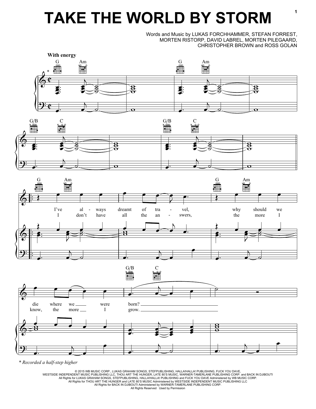 Lukas Graham Take The World By Storm sheet music, chords, lyrics - Printable PDF for Piano, Vocal & Guitar (Right-Hand Melody)