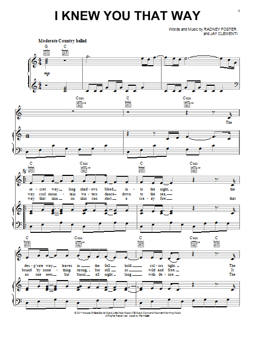 Learn to play Luke Bryan I Knew You That Way sheet music for Piano, Vocal & Guitar (Right-Hand Melody) in minutes. Luke Bryan I Knew You That Way sheet music preview music notes and score for Piano, Vocal & Guitar (Right-Hand Melody) including 4 page(s)