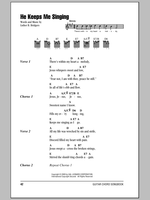 Learn to play Luther B. Bridgers He Keeps Me Singing sheet music for Ukulele in minutes. Luther B. Bridgers He Keeps Me Singing sheet music preview music notes and score for Ukulele including 2 page(s)