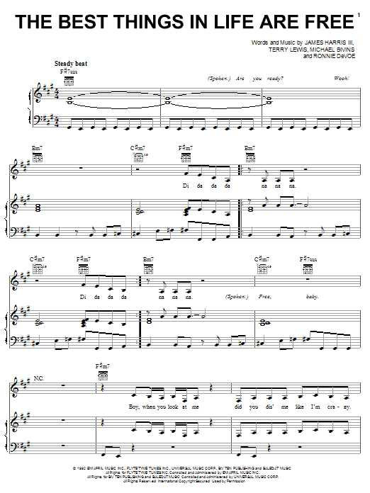Learn to play Luther Vandross & Janet Jackson The Best Things In Life Are Free sheet music for Piano, Vocal & Guitar (Right-Hand Melody) in minutes. Luther Vandross & Janet Jackson The Best Things In Life Are Free sheet music notes and chords