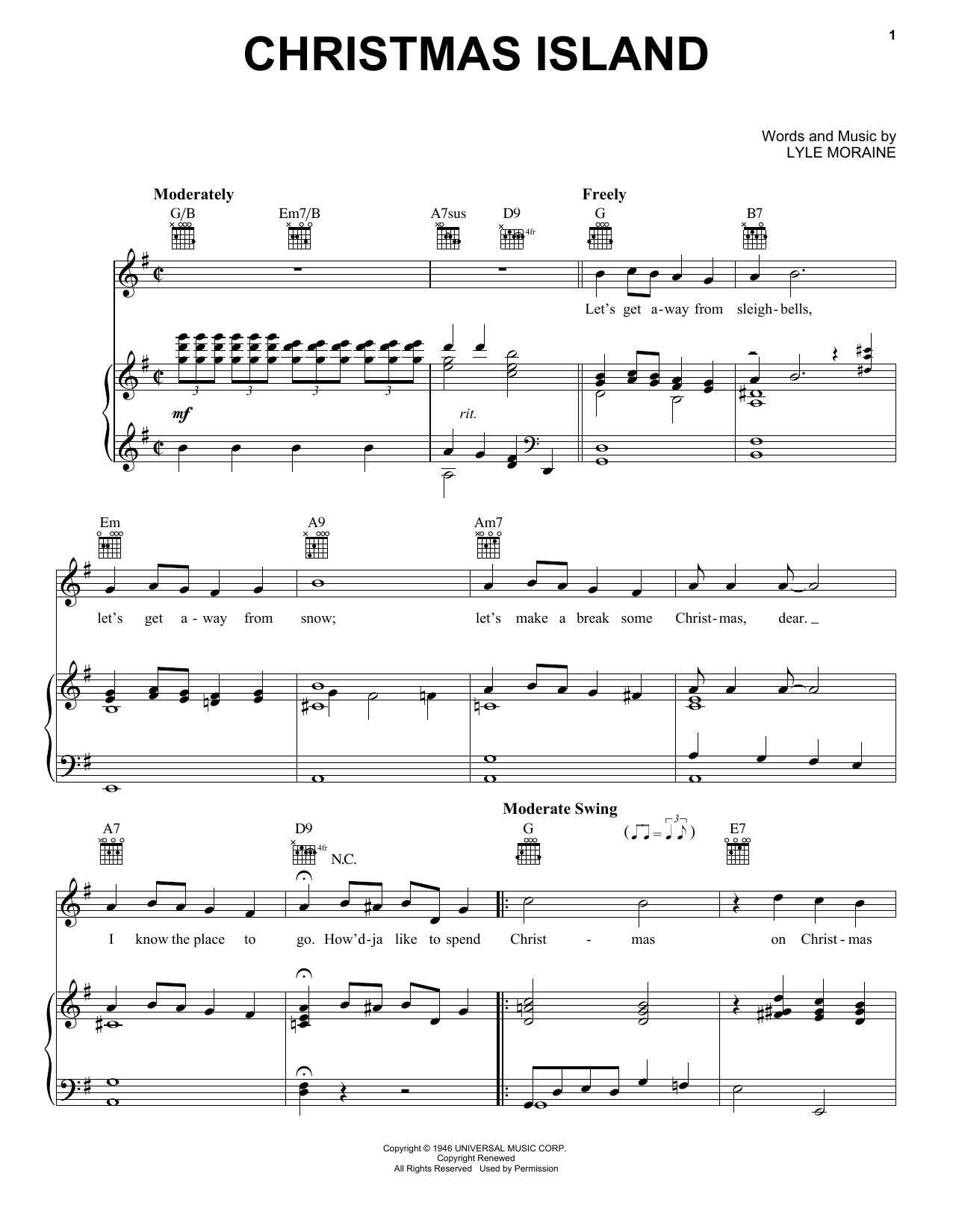 Lyle Moraine Christmas Island Sheet Music Download Printable Pdf Jazz Music Score For Piano Vocal Guitar