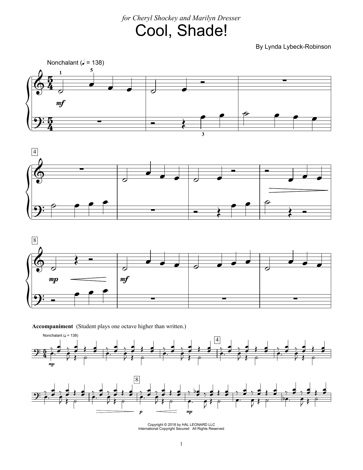 Learn to play Lynda Lybeck-Robinson Cool, Shade! sheet music for Educational Piano in minutes. Lynda Lybeck-Robinson Cool, Shade! sheet music preview music notes and score for Educational Piano including 3 page(s)