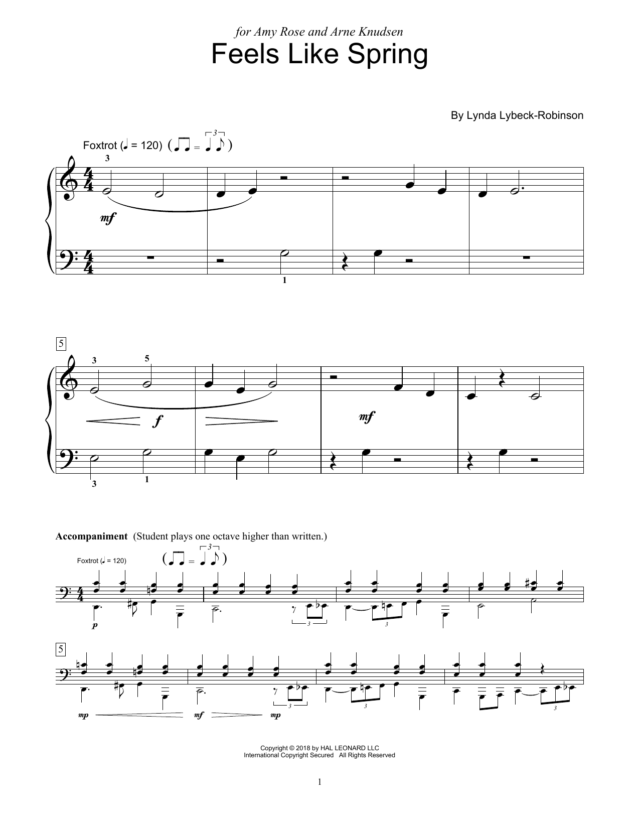 Learn to play Lynda Lybeck-Robinson Feels Like Spring sheet music for Educational Piano in minutes. Lynda Lybeck-Robinson Feels Like Spring sheet music preview music notes and score for Educational Piano including 3 page(s)