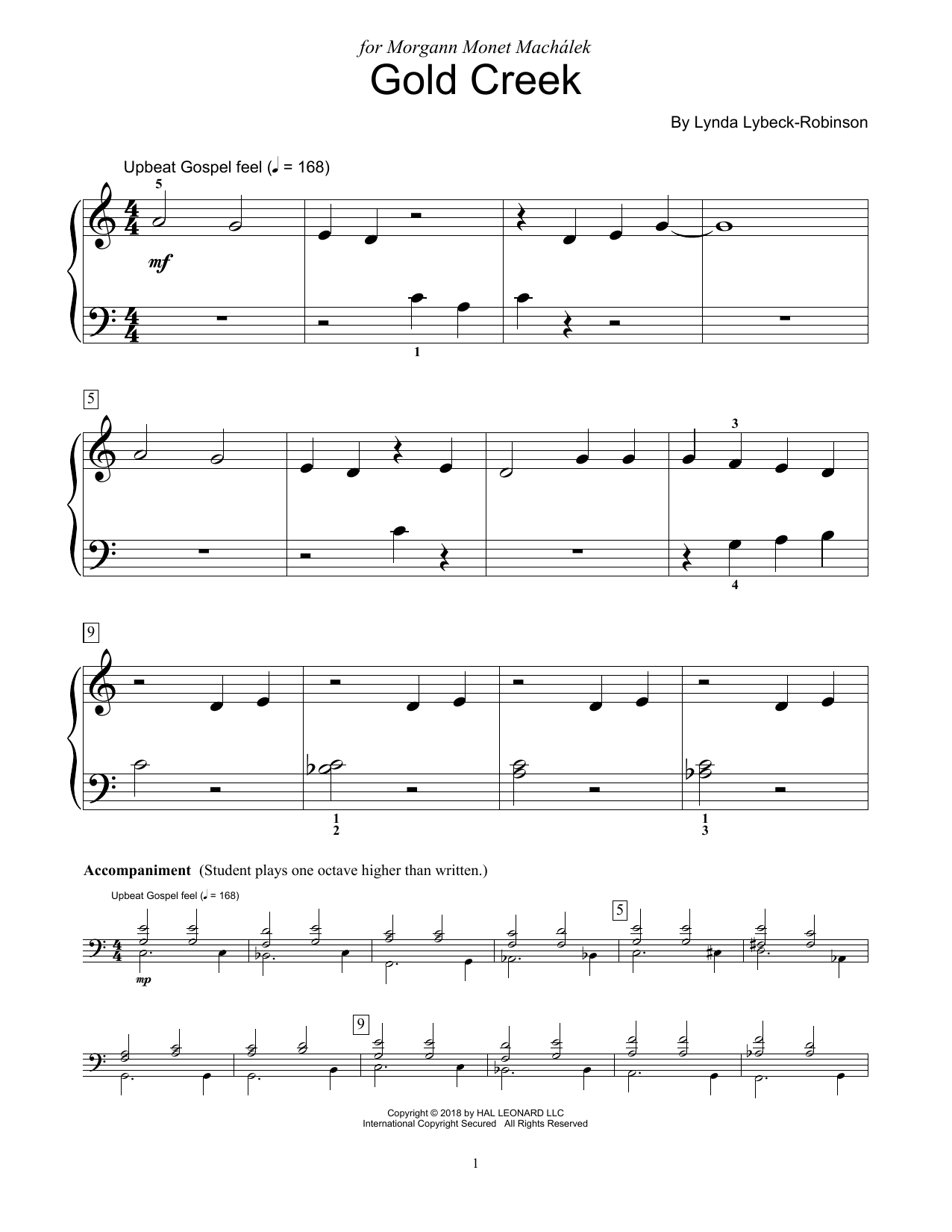 Learn to play Lynda Lybeck-Robinson Gold Creek sheet music for Educational Piano in minutes. Lynda Lybeck-Robinson Gold Creek sheet music preview music notes and score for Educational Piano including 4 page(s)