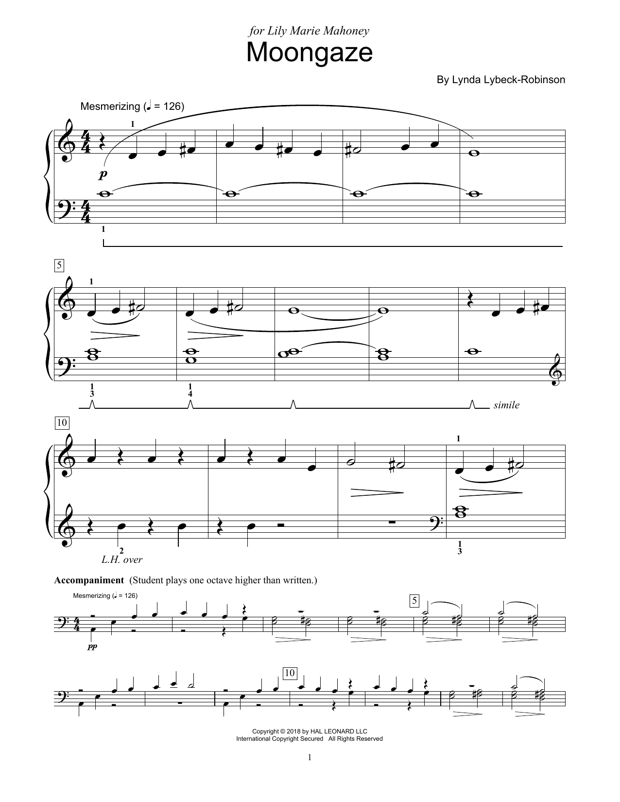 Learn to play Lynda Lybeck-Robinson Moongaze sheet music for Educational Piano in minutes. Lynda Lybeck-Robinson Moongaze sheet music preview music notes and score for Educational Piano including 3 page(s)