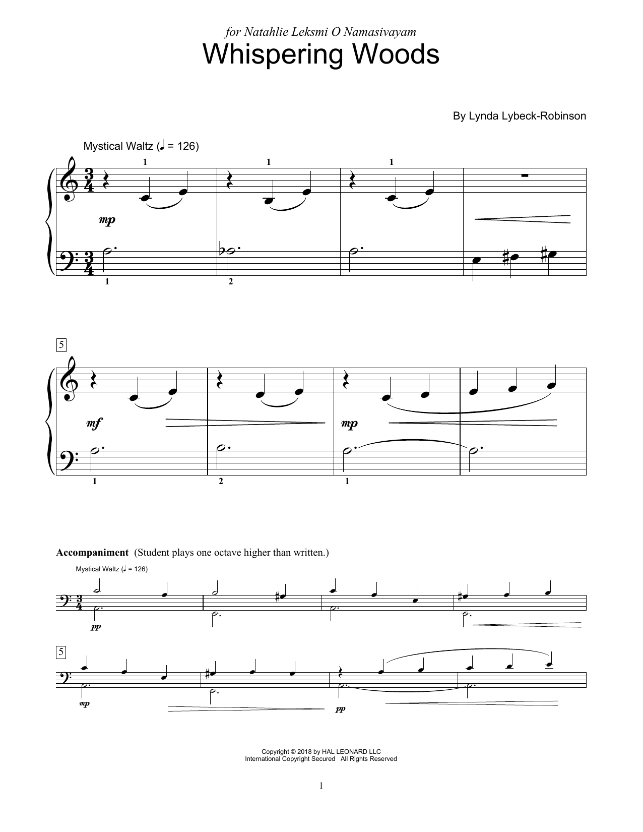 Learn to play Lynda Lybeck-Robinson Whispering Woods sheet music for Educational Piano in minutes. Lynda Lybeck-Robinson Whispering Woods sheet music preview music notes and score for Educational Piano including 3 page(s)