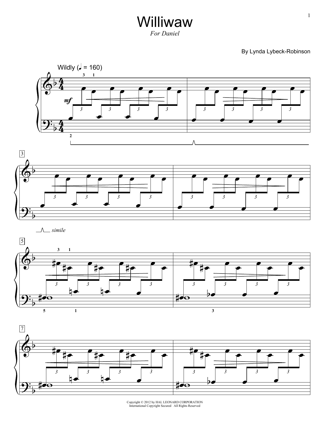 Learn to play Lynda Lybeck-Robinson Williwaw sheet music for Piano in minutes. Lynda Lybeck-Robinson Williwaw sheet music preview music notes and score for Piano including 5 page(s)
