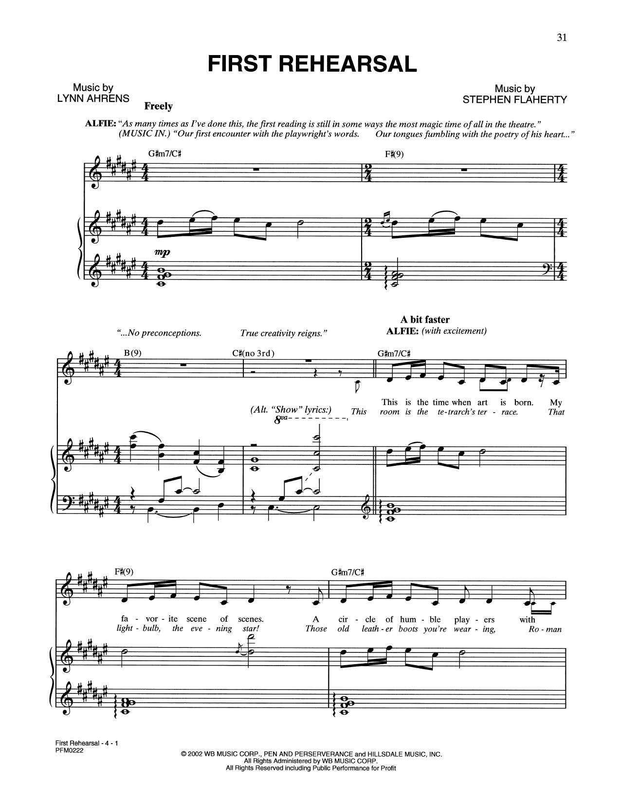 Lynn Ahrens and Stephen Flaherty First Rehearsal (from A Man Of No Importance: A New Musical) sheet music, chords, lyrics - Printable PDF for Piano & Vocal