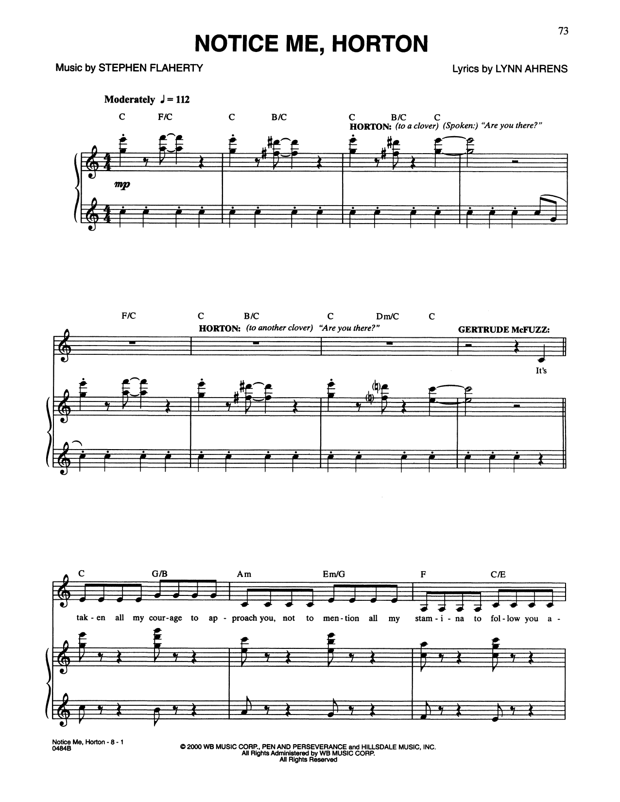 Lynn Ahrens and Stephen Flaherty Notice Me, Horton (from Seussical The Musical) sheet music, chords, lyrics - Printable PDF for Piano & Vocal