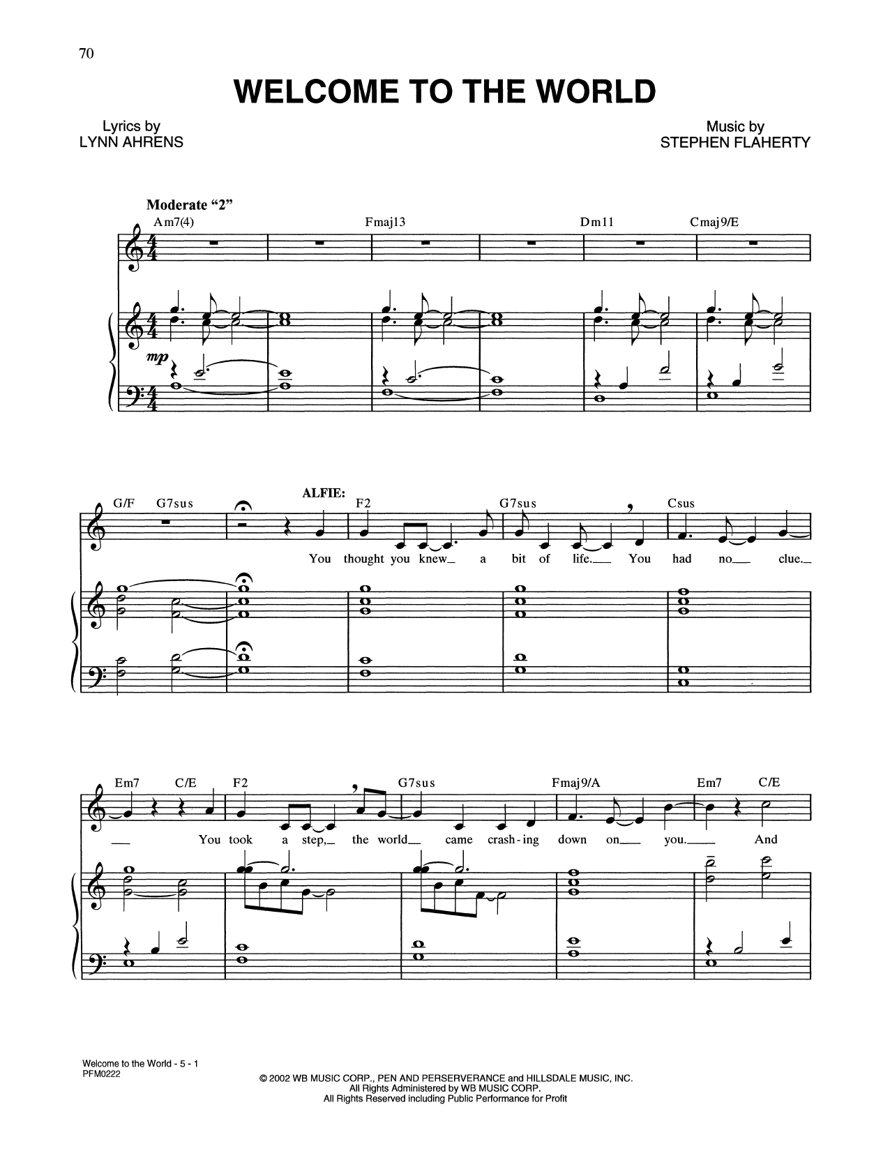 Lynn Ahrens and Stephen Flaherty Welcome To The World (from A Man Of No Importance: A New Musical) sheet music, chords, lyrics - Printable PDF for Piano & Vocal