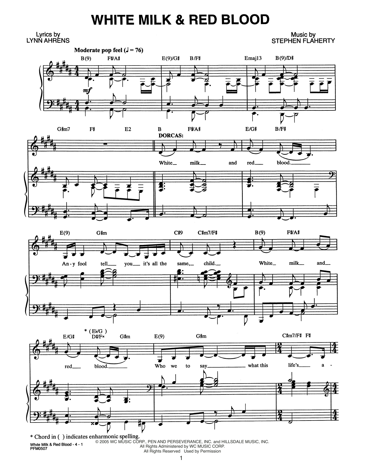 Lynn Ahrens and Stephen Flaherty White Milk & Red Blood (from Dessa Rose: A New Musical) sheet music, chords, lyrics - Printable PDF for Piano & Vocal