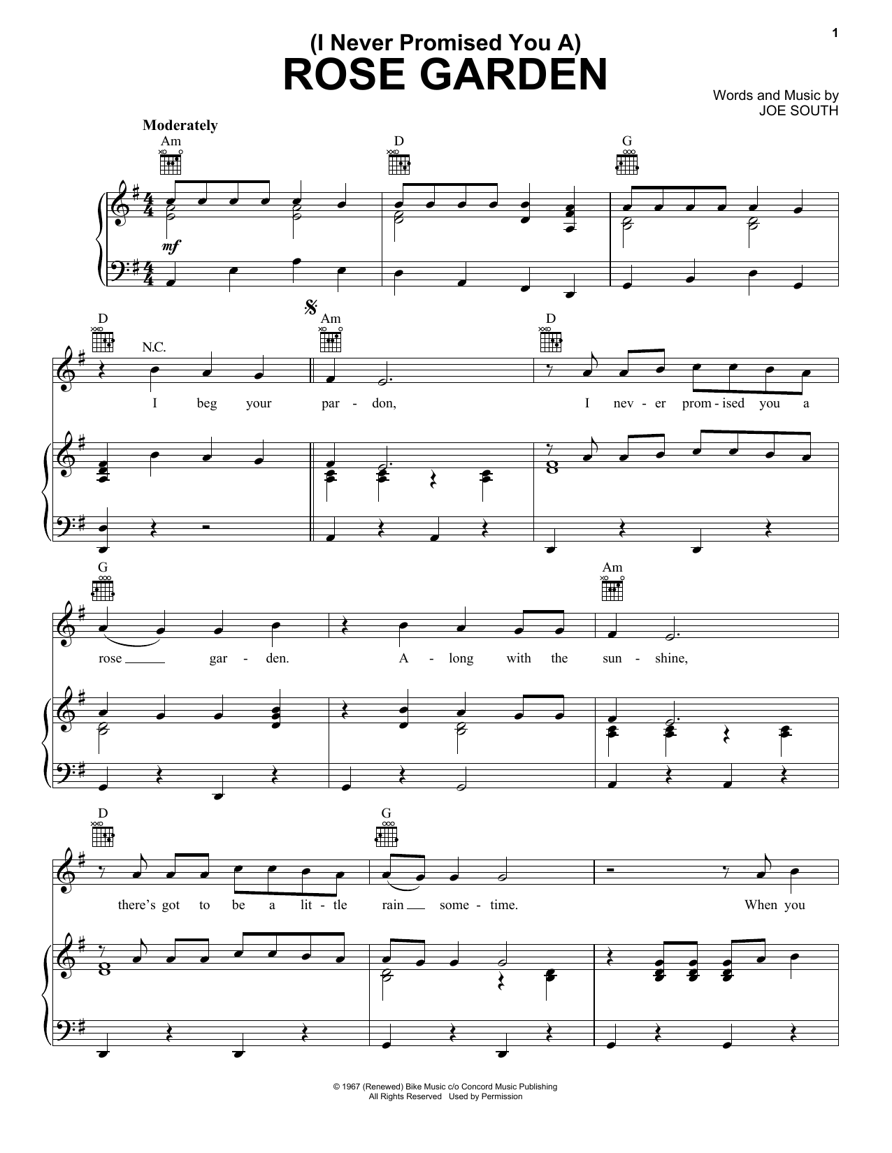 Learn to play Lynn Anderson (I Never Promised You A) Rose Garden sheet music for E-Z Play Today in minutes. Lynn Anderson (I Never Promised You A) Rose Garden sheet music preview music notes and score for E-Z Play Today including 4 page(s)