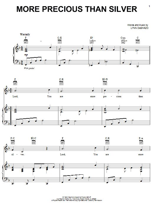 Learn to play Lynn DeShazo More Precious Than Silver sheet music for Educational Piano in minutes. Lynn DeShazo More Precious Than Silver sheet music notes and chords