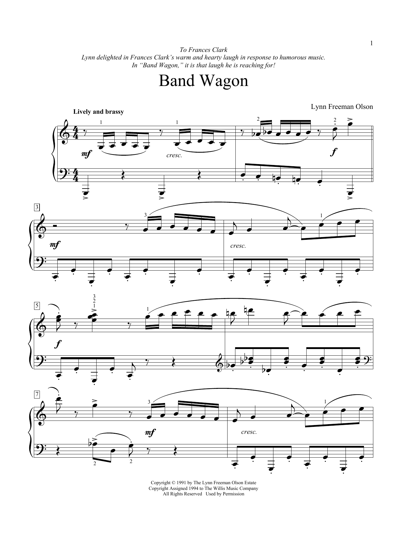 Learn to play Lynn Freeman Olson Band Wagon sheet music for Educational Piano in minutes. Lynn Freeman Olson Band Wagon sheet music preview music notes and score for Educational Piano including 3 page(s)
