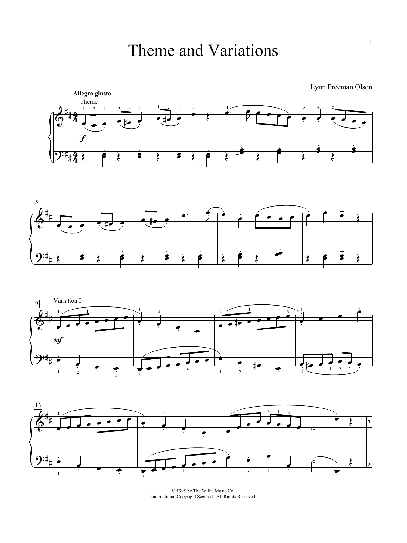 Learn to play Lynn Freeman Olson Theme And Variations sheet music for Educational Piano in minutes. Lynn Freeman Olson Theme And Variations sheet music preview music notes and score for Educational Piano including 2 page(s)