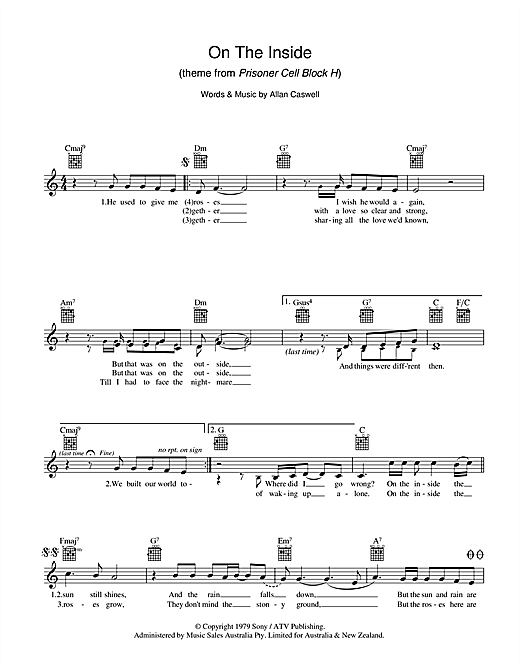 Learn to play Lynne Hamilton On The Inside sheet music for Melody Line, Lyrics & Chords in minutes. Lynne Hamilton On The Inside sheet music preview music notes and score for Melody Line, Lyrics & Chords including 2 page(s)