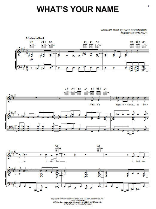 Lynyrd Skynyrd What's Your Name sheet music preview music notes and score for Guitar Tab including 5 page(s)