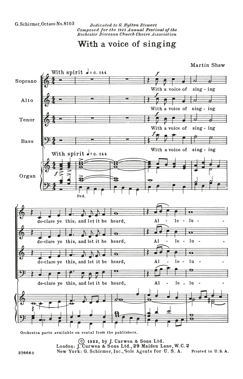 Learn to play M. Shaw With A Voice Of Singing sheet music for SATB Choir in minutes. M. Shaw With A Voice Of Singing sheet music preview music notes and score for SATB Choir including 10 page(s)