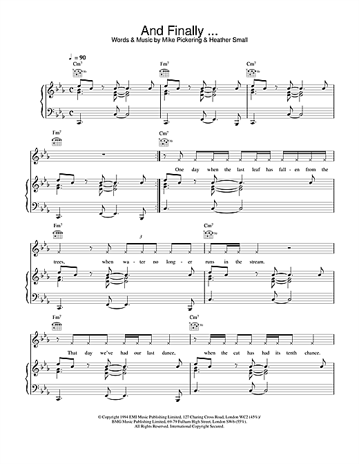 Learn to play M People And Finally sheet music for Piano, Vocal & Guitar (Right-Hand Melody) in minutes. M People And Finally sheet music notes and chords