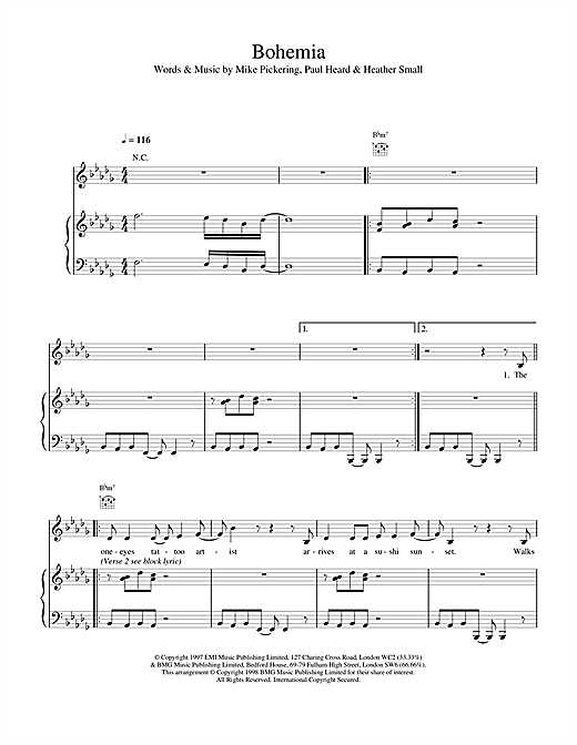 Learn to play M People Bohemia sheet music for Piano, Vocal & Guitar in minutes. M People Bohemia sheet music notes and chords