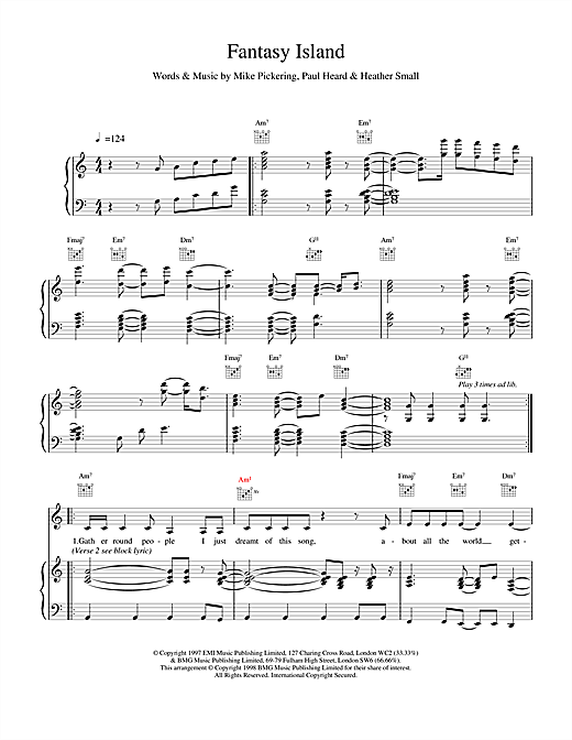 Learn to play M People Fantasy Island sheet music for Piano, Vocal & Guitar in minutes. M People Fantasy Island sheet music notes and chords