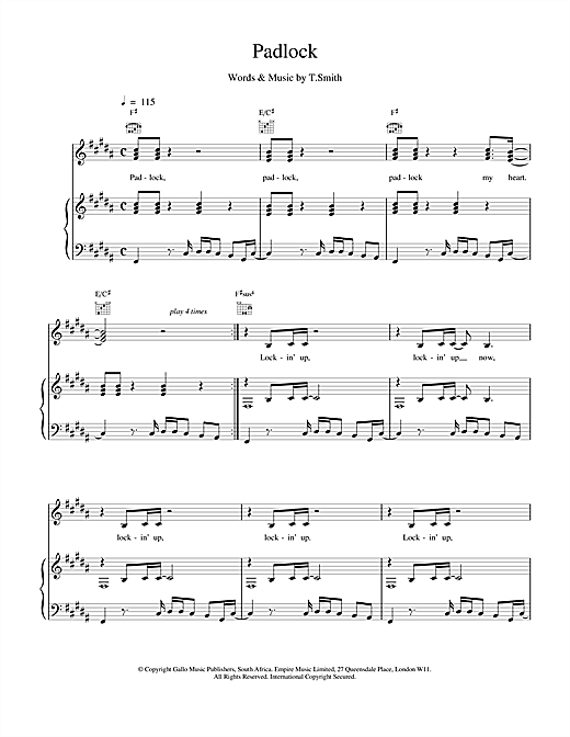 Learn to play M People Padlock sheet music for Piano, Vocal & Guitar (Right-Hand Melody) in minutes. M People Padlock sheet music notes and chords