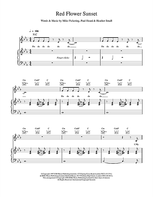 Learn to play M People Red Flower Sunset sheet music for Piano, Vocal & Guitar in minutes. M People Red Flower Sunset sheet music notes and chords