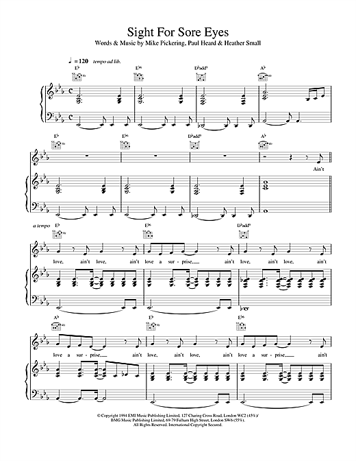 Learn to play M People Sight For Sore Eyes sheet music for Piano, Vocal & Guitar in minutes. M People Sight For Sore Eyes sheet music notes and chords