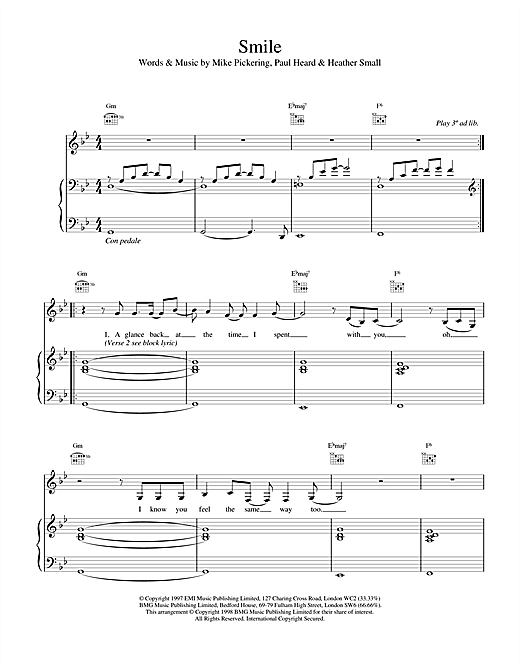 Learn to play M People Smile sheet music for Piano, Vocal & Guitar in minutes. M People Smile sheet music notes and chords