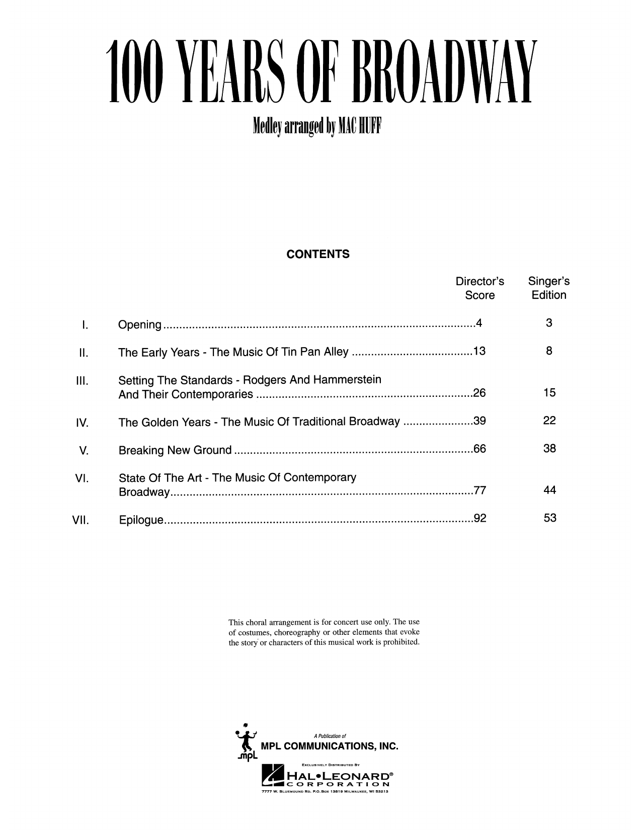 Mac Huff 100 Years of Broadway sheet music, chords, lyrics - Printable PDF for Choir