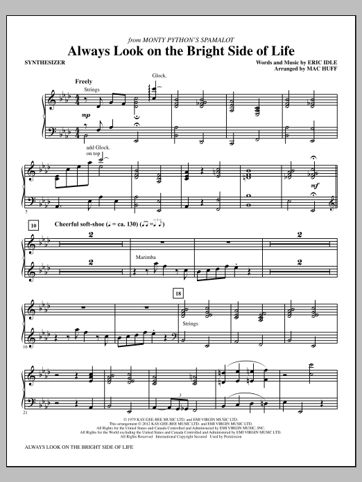 Mac Huff Always Look On The Bright Side Of Life - Synthesizer sheet music, chords, lyrics - Printable PDF for Choir Instrumental Pak